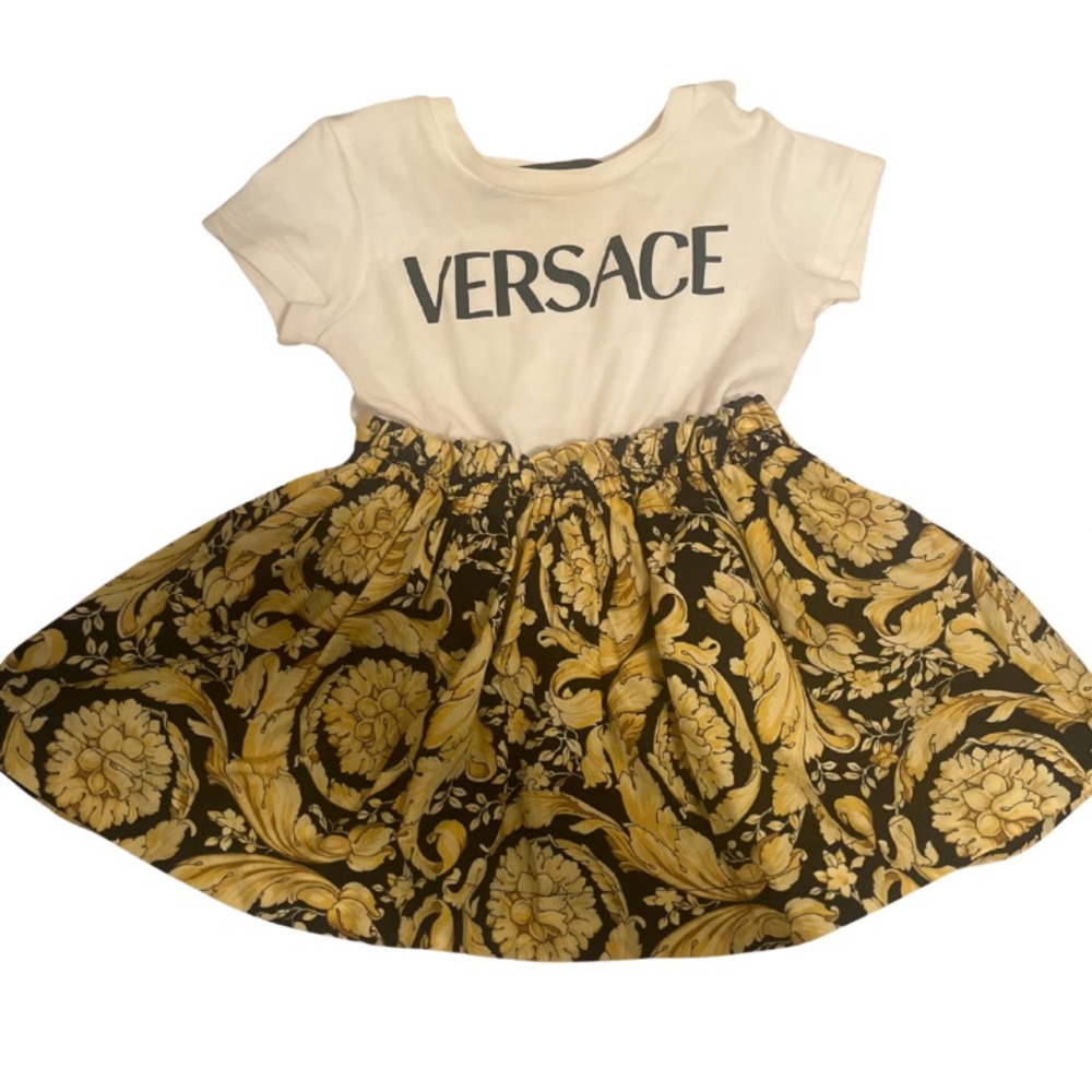 Versace Cream and Gold Patterned Dress